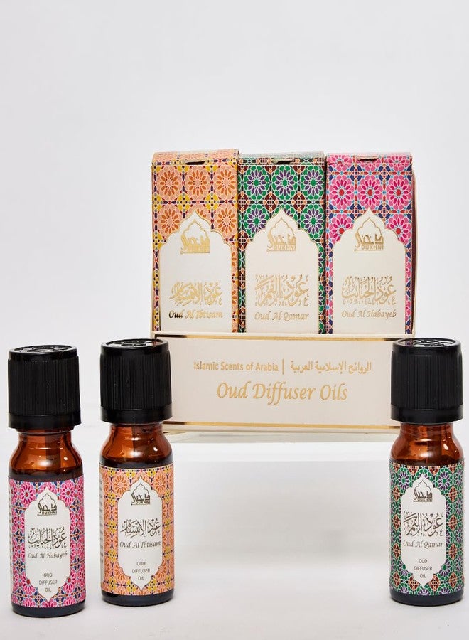 DUKHNI Floral Oud Diffuser Oil Set, Essential Oils by Dukhni | 3 x 10ml Arabic Oil Gift Set for Diffuser & humidifier | 100% Pure Halal Oudh Oils | Relax with Home Aromatherapy, for Relaxation and Massage - Image 1